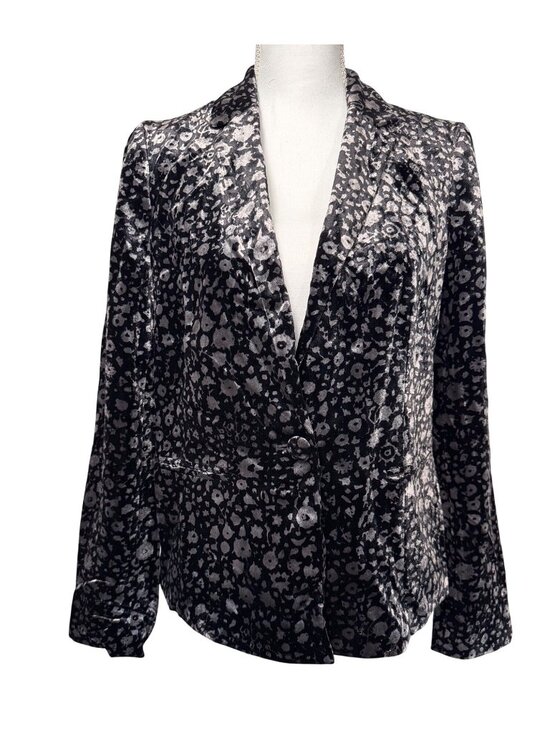 elevenses Jackets & Blazers - Anthropologie Elevenses Black Metallic Floral Velvet Blazer 6 Philippines Lined